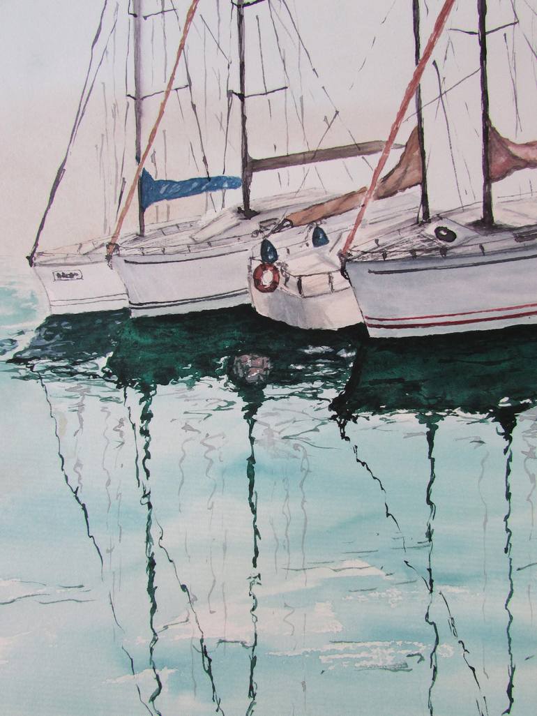 Original Illustration Yacht Painting by Julia Kalinceva