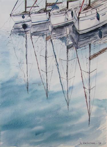 Original Illustration Yacht Paintings by Julia Kalinceva