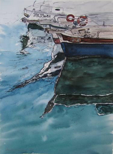 Original Illustration Boat Paintings by Julia Kalinceva