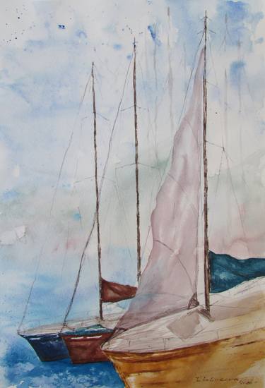 Original Abstract Yacht Paintings by Julia Kalinceva