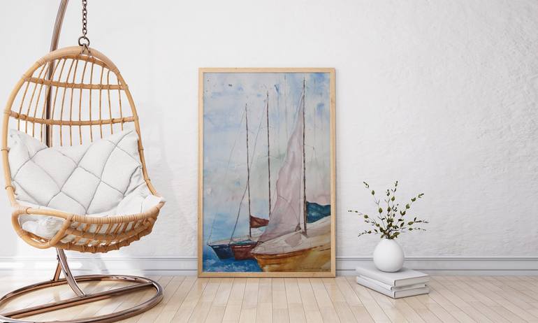 Original Abstract Yacht Painting by Julia Kalinceva