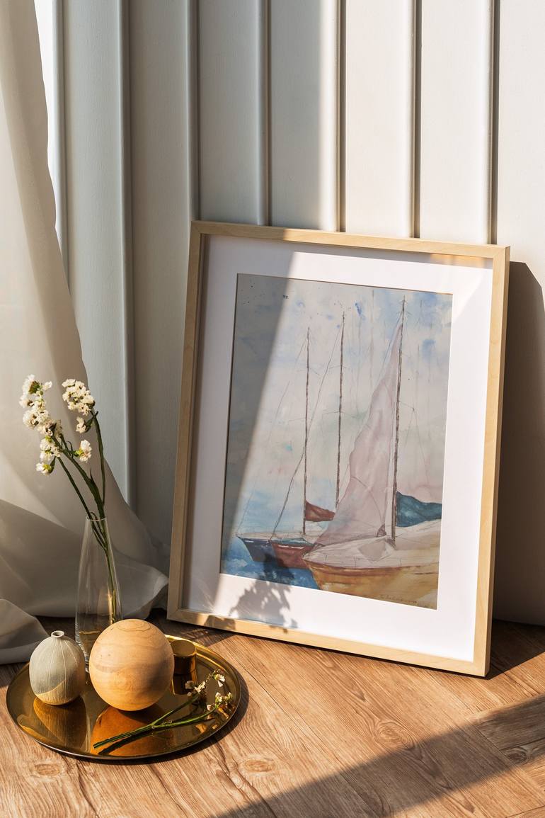 Original Abstract Yacht Painting by Julia Kalinceva