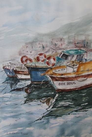 Print of Boat Paintings by Julia Kalinceva