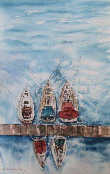 Print of Sailboat Paintings by Julia Kalinceva