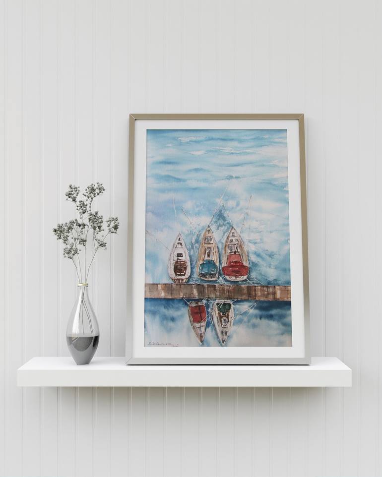 Original Conceptual Sailboat Painting by Julia Kalinceva