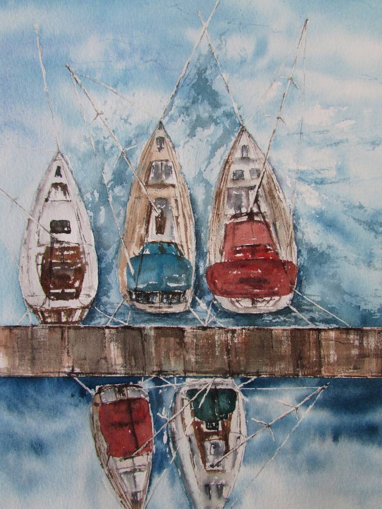 Original Conceptual Sailboat Painting by Julia Kalinceva
