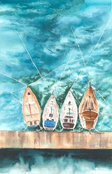 Print of Art Deco Sailboat Paintings by Julia Kalinceva