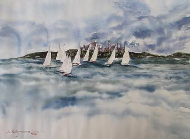 Print of Realism Yacht Paintings by Julia Kalinceva