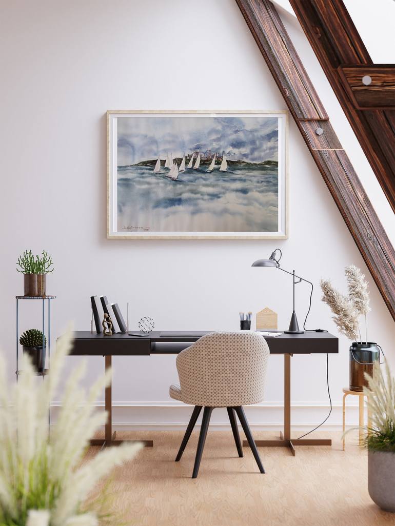 Original Realism Yacht Painting by Julia Kalinceva