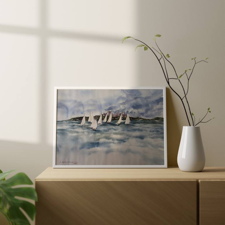 Original Realism Yacht Painting by Julia Kalinceva