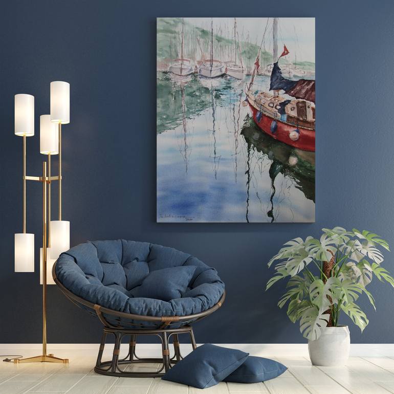 Original Realism Yacht Painting by Julia Kalinceva