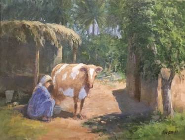 Original Realism Rural life Paintings by qasim ayyed