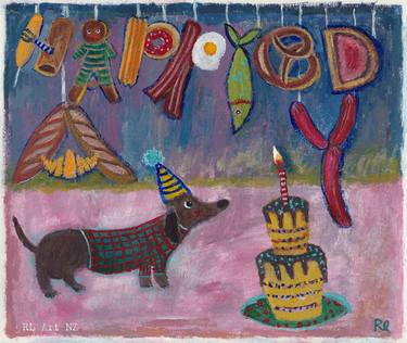 RL Art NZ - Dachshund's Dream Birthday Cake - Cute Wiener Dog thumb