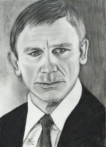 RL Art NZ - 007 Movie Star Daniel Craig Pencil Sketch thumb