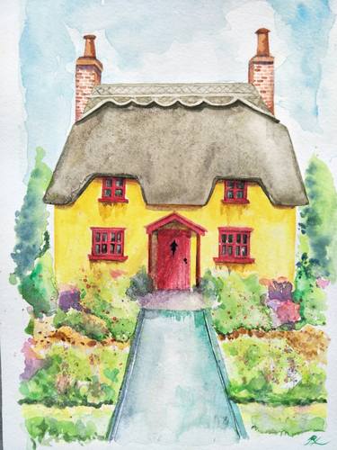 RL Art NZ - British Cottage with Floral Garden thumb