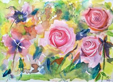 Original Abstract Floral Paintings by Rachel Lin van der Hulst