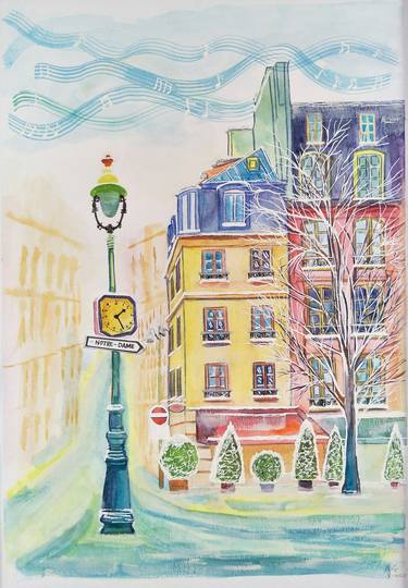 RL Art NZ - Snowy Paris - Romantic City Colourful Street Scene thumb