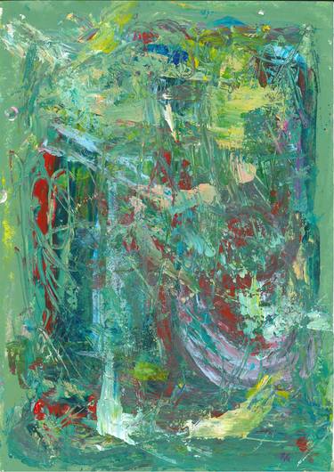 RL Art NZ - Floating in the Garden - Abstract Acrylic on Paper thumb