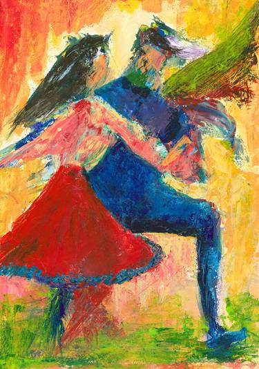 RL Art NZ - Dancing Couple Colourful Abstract Acrylic thumb