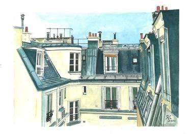 RL Art NZ - Paris Rooftop WATERCOLOUR thumb