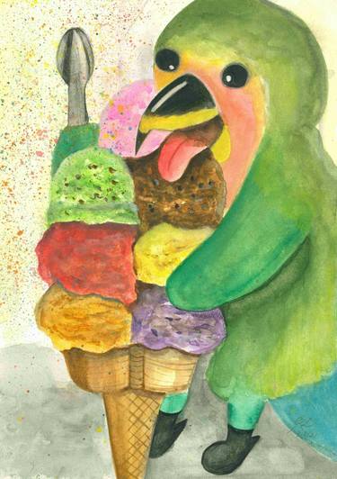 RL Art NZ - Lovebird Momo Having Giant Ice Cream At Pokeno NZ thumb