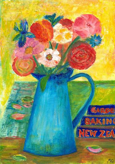 RL  Art NZ - Colourful Bouquet in Enamel Pitcher Acrylic thumb