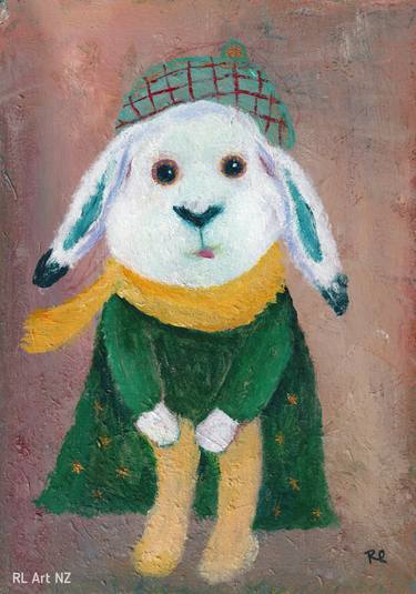 RL Art NZ - Arctic Hare Cute White Bunny Rabbit Illustration thumb