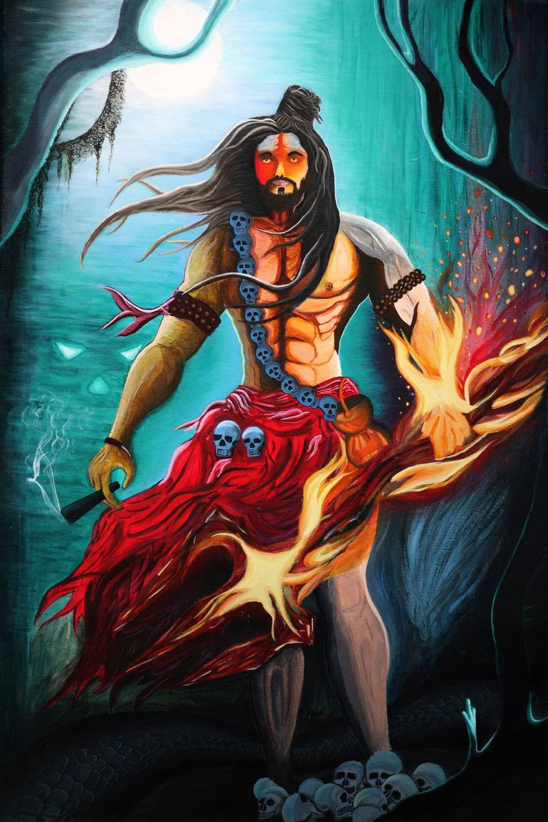 Angry Shiva in Deep Forest Painting by suresh vadtyawat | Saatchi Art