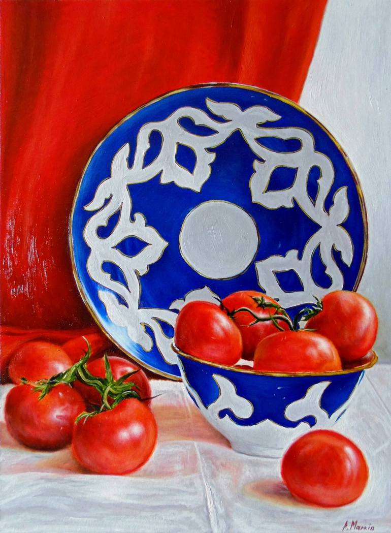 Still life with tomatoes Painting by Артём Маркин | Saatchi Art