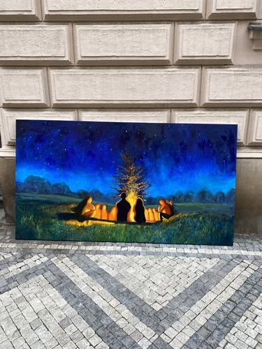 campfire oil painting 2x1.1m thumb