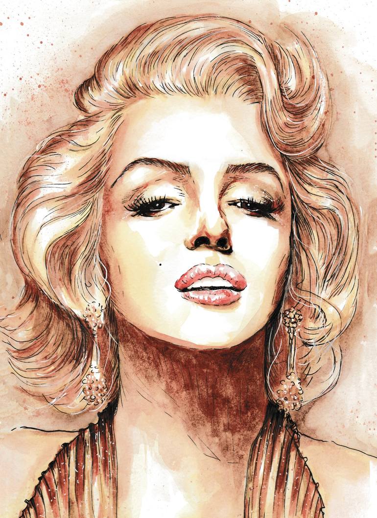 Marilyn Monroe, Gene Korman, Gold Dress, ORIGINAL watercolor Painting by  Svetlana Pelin | Saatchi Art New Zealand