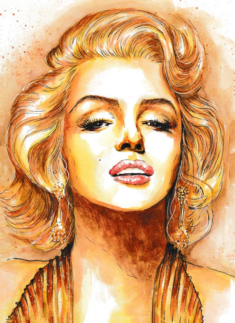 Marilyn Monroe, Gene Korman, Gold Dress, ORIGINAL watercolor Painting by Svetlana Pelin | Saatchi Art Guatemala Marilyn Monroe, Gene Korman, Gold Dress, ORIGINAL watercolor Painting by Svetlana Pelin | Saatchi Art Guatemala