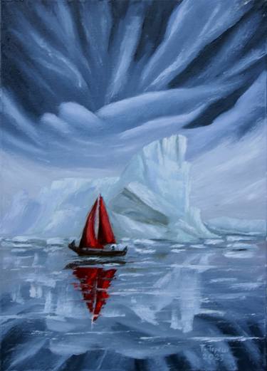 "A sailboat in the cold water of the Artic" thumb