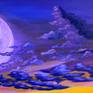 Moonlight Painting Sky Original Art Landscape Artwork Night Sky Wall Art Full Moon Acrylic on Canvas 19.7" by 27.6"