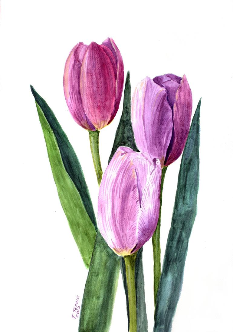 PURPLE TULIPS Painting by Tetiana Teresh | Saatchi Art