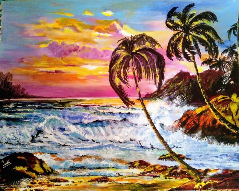 paintings of sunsets on beaches