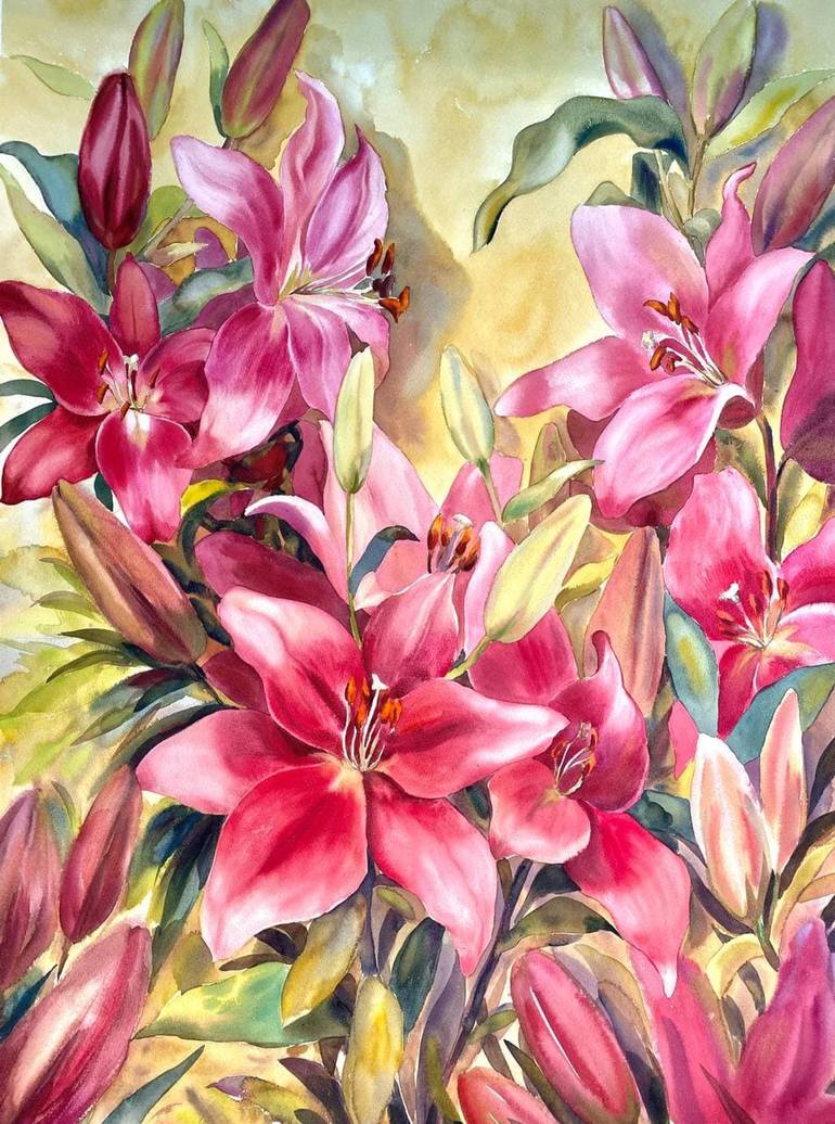 Lilies Painting by Olga Necheporenko | Saatchi Art