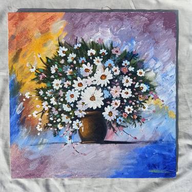 wild flower textured acrylic painting 18 by 18 inches thumb