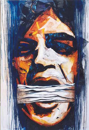 Original Expressionism Portrait Collage by Nathalie Lemaitre