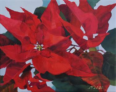 Christmas Flower Poinsettia - oil on canvas thumb