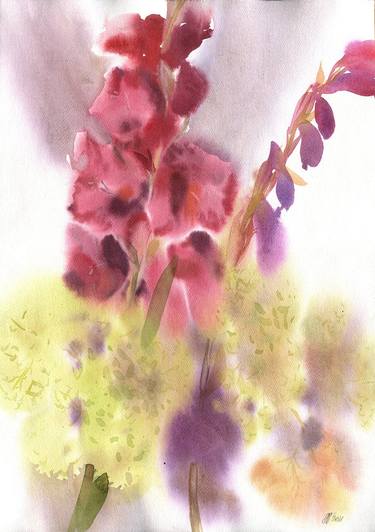Gladioli and hydrangeas - watercolor thumb
