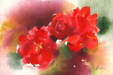 Red begonia - watercolor thumb