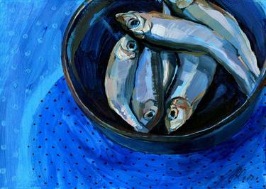 Fish on blue - acrylic on paper thumb