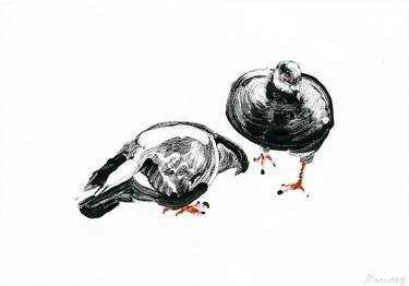 2 pigeons - monotype on paper - Limited Edition of 1 thumb