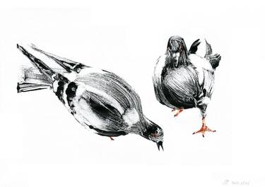 Pair of pigeons - monotype on paper thumb