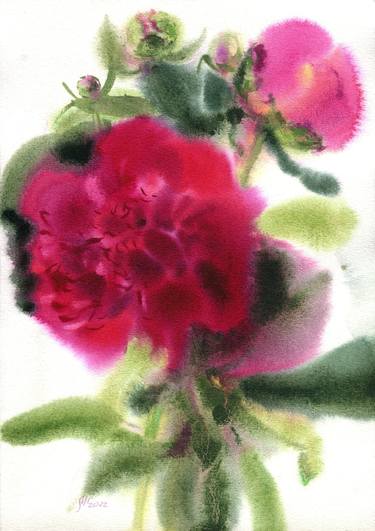 Red peony - watercolor thumb