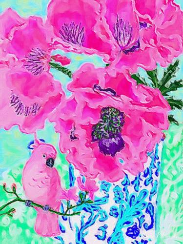 Pink Poppies in Chinoiserie Vase thumb