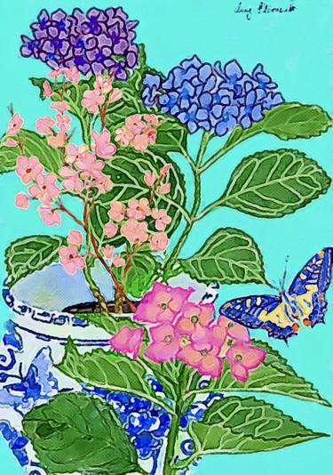 Hydrangea in chinoiserie jar thumb