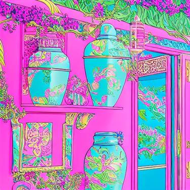 Turquoise chinoiserie jars in pink interior thumb
