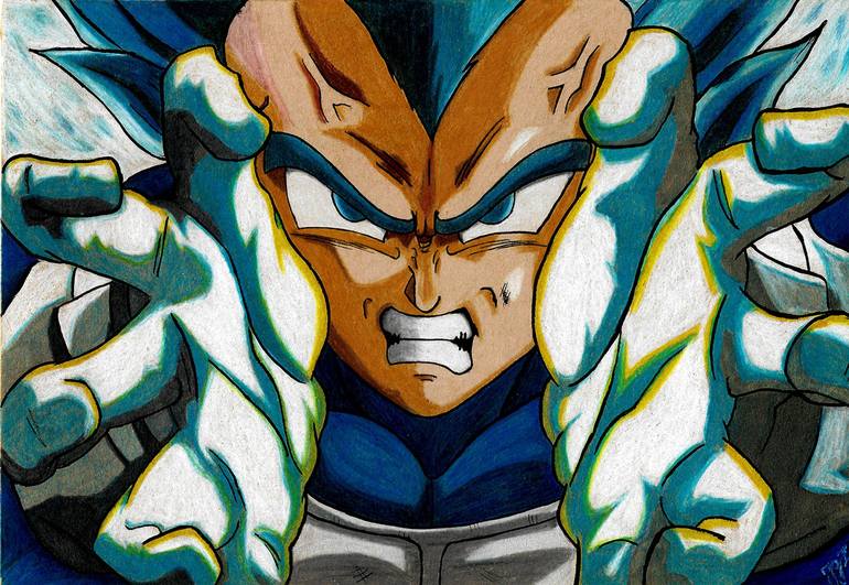 Vegeta SSJ BLUE Final Flash Drawing by Gabriel Iglesias